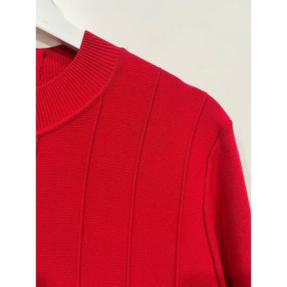 Lela Rose Knit Stretch Dress Mock Neck Lipstick Red - Picture 10 of 13